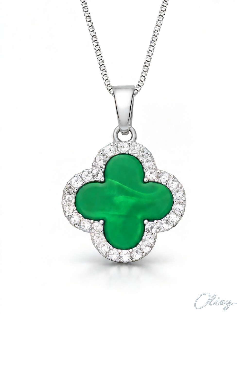 Green Four-Leaf Clover Pendant Necklace